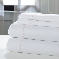 Fano 4 Piece Embroidered Hem California King Sheet Set The Urban Port, White and Pink