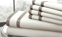 Lille 6 Piece King Sheet Set with Double Satin Band The Urban Port, Cream and Brown