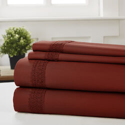 Pisa 4 Piece Avenue Lace Hem Queen Size Sheet Set The Urban Port, Red