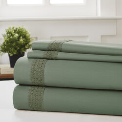 Pisa 4 Piece Avenue Lace Hem Queen Size Sheet Set The Urban Port, Green