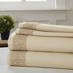 Pisa 4 Piece Diamond Lace Hem Queen Size Sheet Set The Urban Port, Beige