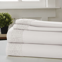 Pisa 4 Piece Diamond Lace Hem Queen Size Sheet Set The Urban Port, White