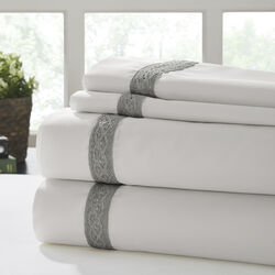 Pisa 4 Piece Daisy Lace Hem Queen Size Sheet Set The Urban Port, Gray