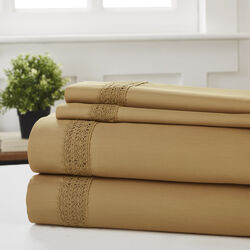 Pisa 4 Piece Avenue Lace Hem king Size Sheet Set The Urban Port, Brown