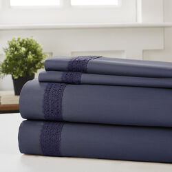 Pisa 4 Piece Avenue Lace Hem king Size Sheet Set The Urban Port, Blue