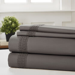 Pisa 4 Piece Avenue Lace Hem king Size Sheet Set The Urban Port, Gray