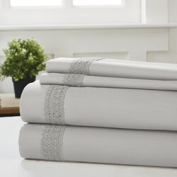 Pisa 4 Piece Avenue Lace Hem California king Size Sheet Set The Urban Port, Silver