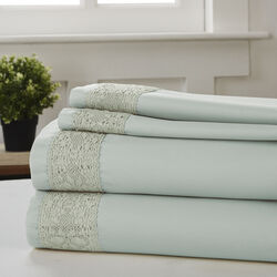 Pisa 4 Piece Diamond Lace Hem king Size Sheet Set The Urban Port, Blue