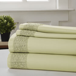 Pisa 4 Piece Diamond Lace Hem California king Size Sheet Set The Urban Port, Green