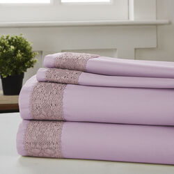 Pisa 4 Piece Diamond Lace Hem king Size Sheet Set The Urban Port, Purple
