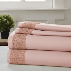 Pisa 4 Piece Diamond Lace Hem king Size Sheet Set The Urban Port, Pink