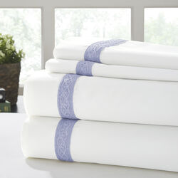 Pisa 4 Piece Daisy Lace Hem California king Sheet Set The Urban Port, Blue and White