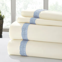 Pisa 4 Piece Lace Hem California king Size Sheet Set The Urban Port, Cream and Blue