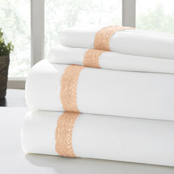 Pisa 4 Piece Lace Hem king Size Sheet Set The Urban Port, White and Orange