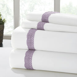 Pisa 4 Piece Lace Hem king Size Sheet Set The Urban Port, White and Purple