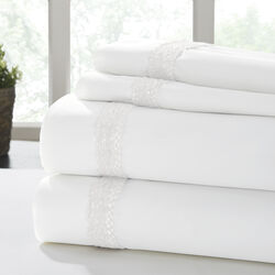 Pisa 4 Piece Lace Hem California king Size Sheet Set The Urban Port, White