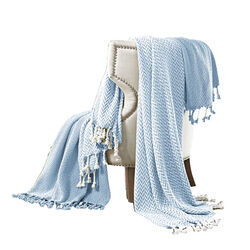 Calabria Herringbone Cotton Throw The Urban Port, Set of 2, Denim Blue and White