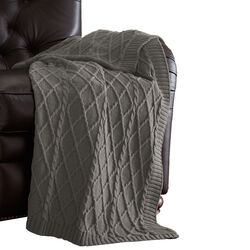 Creuse Cable Knitted Cotton Throw with Diamond Pattern The Urban Port, Gray