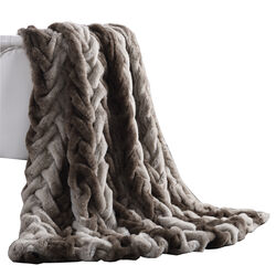 Eus Faux Fur Braided Reverse Flannel Throw The Urban Port, Brown and Gray