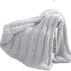 Dreux Acrylic Cable Knitted Chunky Throw The Urban Port, Silver