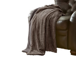Treviso Faux Fur Throw with Fret Pattern The Urban Port, Gray