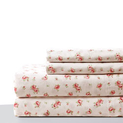 Melun 4 Piece Full Size Sheet Set with Rose Sketch The Urban Port, Pink and White