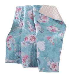 60 x 50 Inches Polyester Throw Blanket with Floral Print, Blue and White
