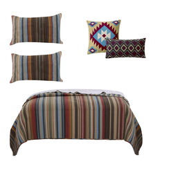 Stripe Pattern Cotton Quilt Set with 2 Quilt Shams and 2 Pillows,Multicolor