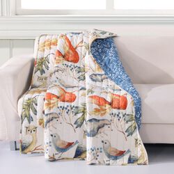 60 x 50 Inches Quilted Polyester Throw with Fox and Owls Print, Multicolor