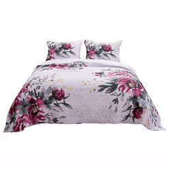 Twin Size 2 Piece Polyester Quilt Set with Rose Prints, Multicolor