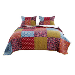 2 Piece Cotton Twin Size Quilt Set with Patchwork, Multicolor