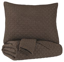 2 Piece Diamond Quilted Polyester Twin Coverlet Set, Brown