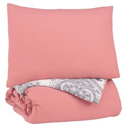 Twin Size Reversible Fabric Comforter Set with 1 Sham and Ruffles, Pink
