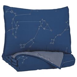 Constellation Theme Twin Size Fabric Comforter set with 1 Sham, Blue