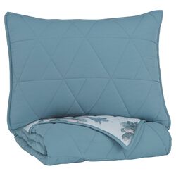 Geometrically stitched Twin Size Fabric Comforter set with 1 Sham, Blue