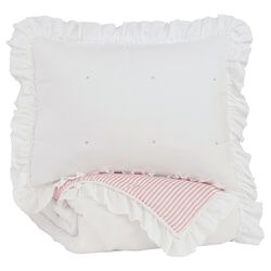 Flange Border Twin Size Reversible Fabric Comforter Set with 1 Sham, White