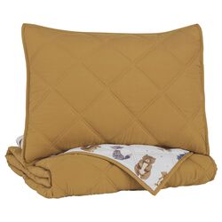 Diamond Stitched Twin Size Fabric Comforter Set with 1 Sham, Brown