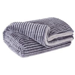 60 x 50 Polyester Throw with Faux Fur Embellishment, Set of 3, Gray and Black