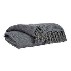 60 x 50 Polyester Throw with Fringe Details, Set of 3, Gray