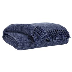 60 x 50 Cotton Throw with Textured and Fringe Details, Set of 3, Navy  Blue