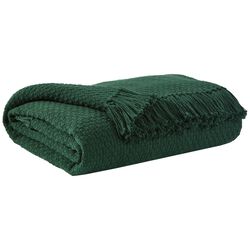 60 x 50 Cotton Throw with Textured and Fringe Details, Set of 3, Green