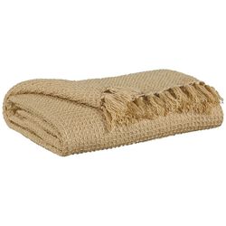 60 x 50 Polyester Throw with Fringe Details, Set of 3, Beige