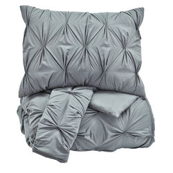 Fabric Queen Size Quilt Set with Pintuck Design and 2 Shams, Gray