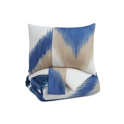 3 Piece Fabric King Comforter Set with Striped Print, Blue and White