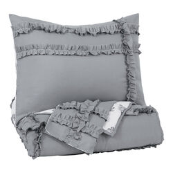 2 Piece Fabric Twin Comforter Set with Fringe Details, Gray and White