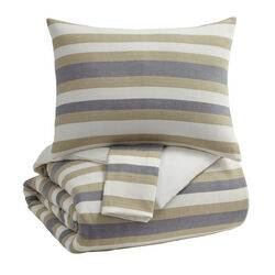 3 Piece Fabric Queen Comforter Set with Striped Print, Gray and Brown