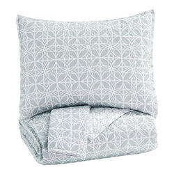 Fabric King Size Quilt Set with Geometric Design, Gray and White