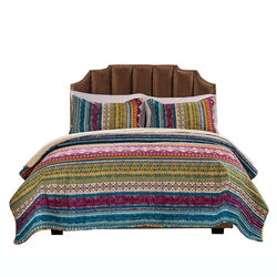 Tribal Motif Print Cotton Twin Quilt Set with 1 Pillow Sham, Multicolor