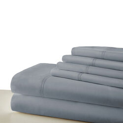 Tours 6 Piece Cotton Full Size Sheet Set with Double Hem The Urban Port, Slate Gray
