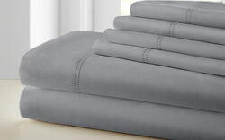 Tours 6 Piece California King Size Sheet Set with Double Hem The Urban Port, Gray